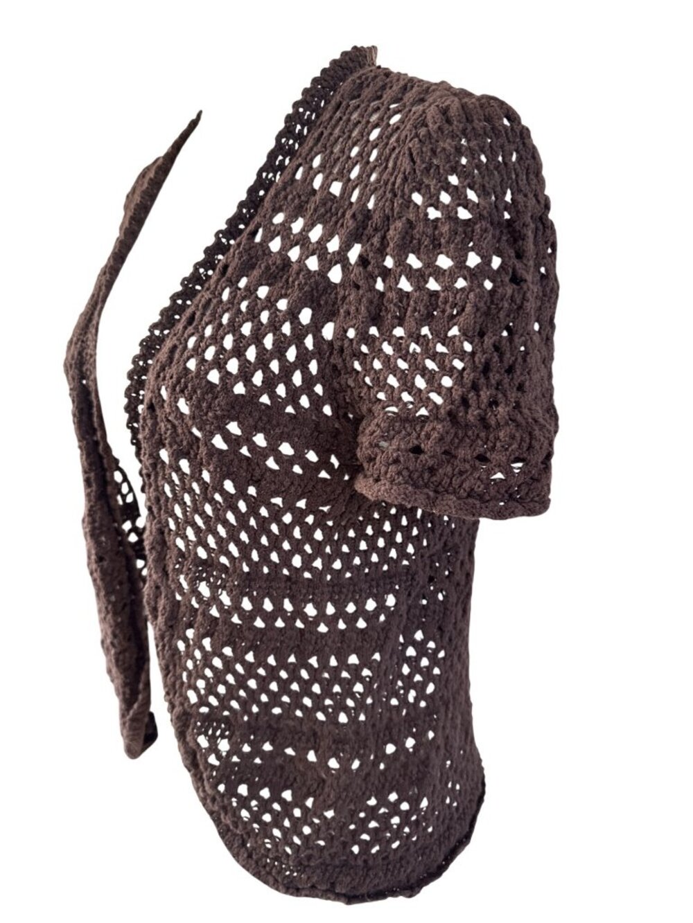 Style &Co Brown Open Crochet Cardigan Short Sleeve Plus Size 2X Lightweight Boho - Picture 2 of 9